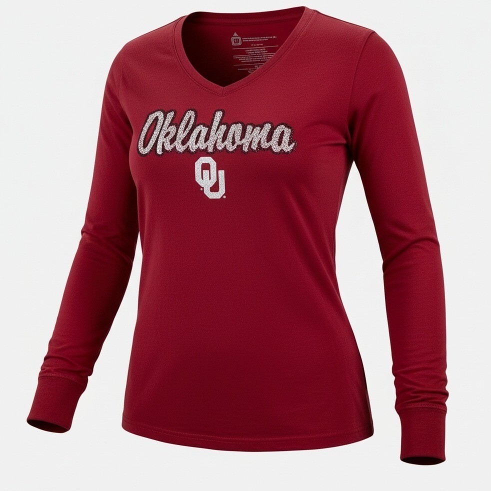 Pressbox by Royce Apparel Shirt Womens Oklahoma Sooners Long Sleeve V-Neck Large