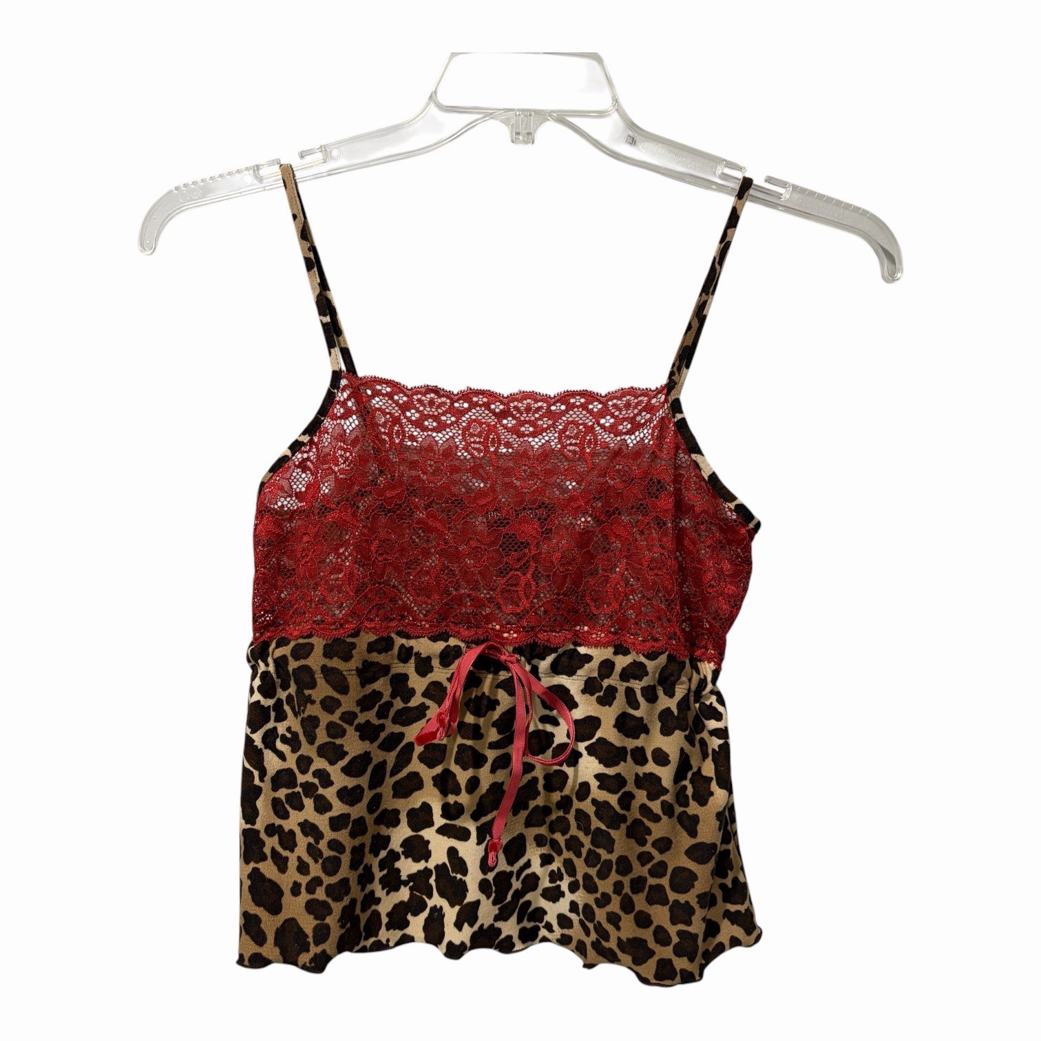Bisou Bisou Michele Bohbot Ruffle Cami Top Blouse Y2K Small Red Lace Animal