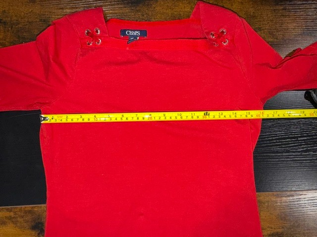 Chaps Red Square Neck Top Grommet Lace-Up Shoulder Elbow Sleeve Small