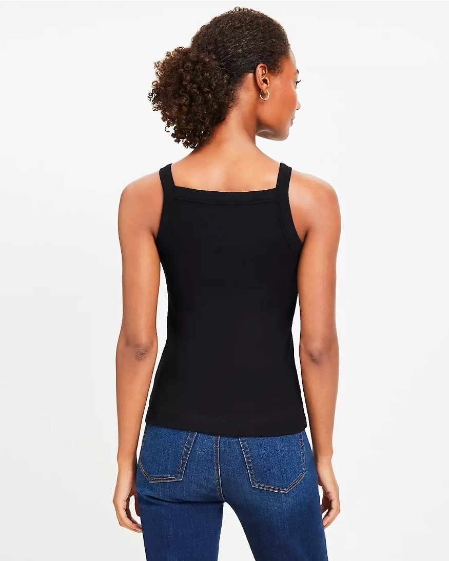 NEW LOFT Perfect Ribbed Square Neck Women Black Tank Top Small Style 751426