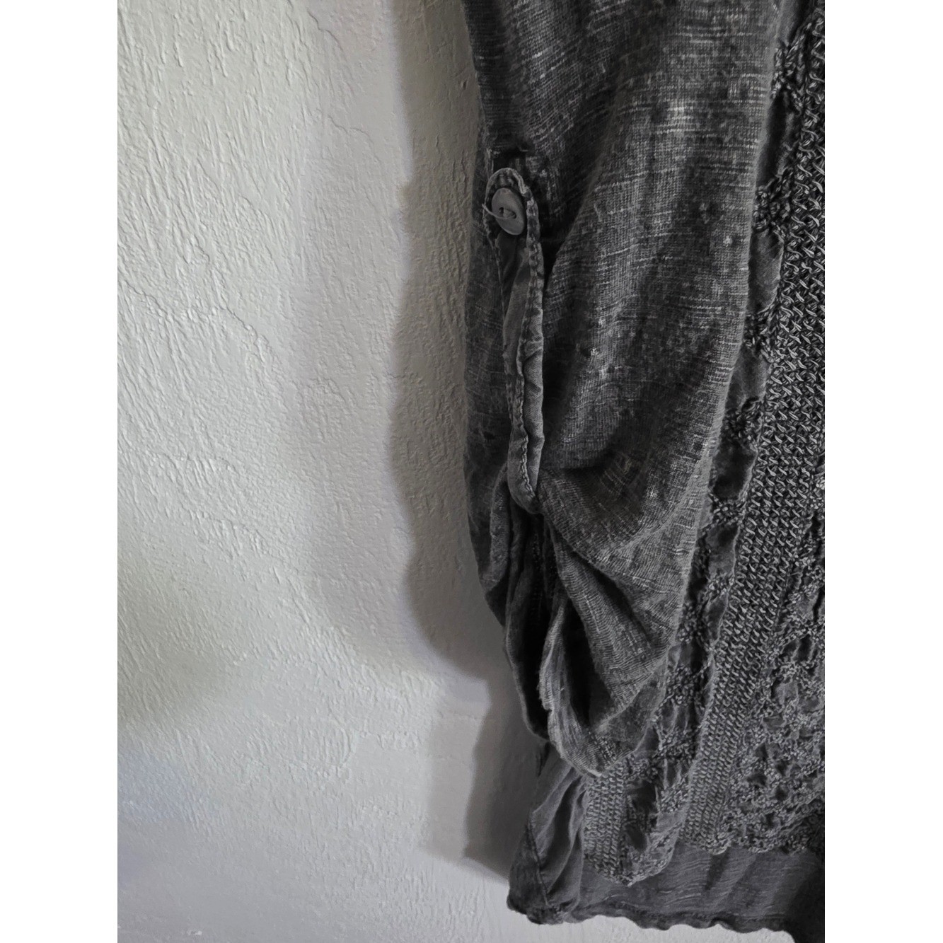Solitaire Women’s Gray Crochet-Detail Button Front Top