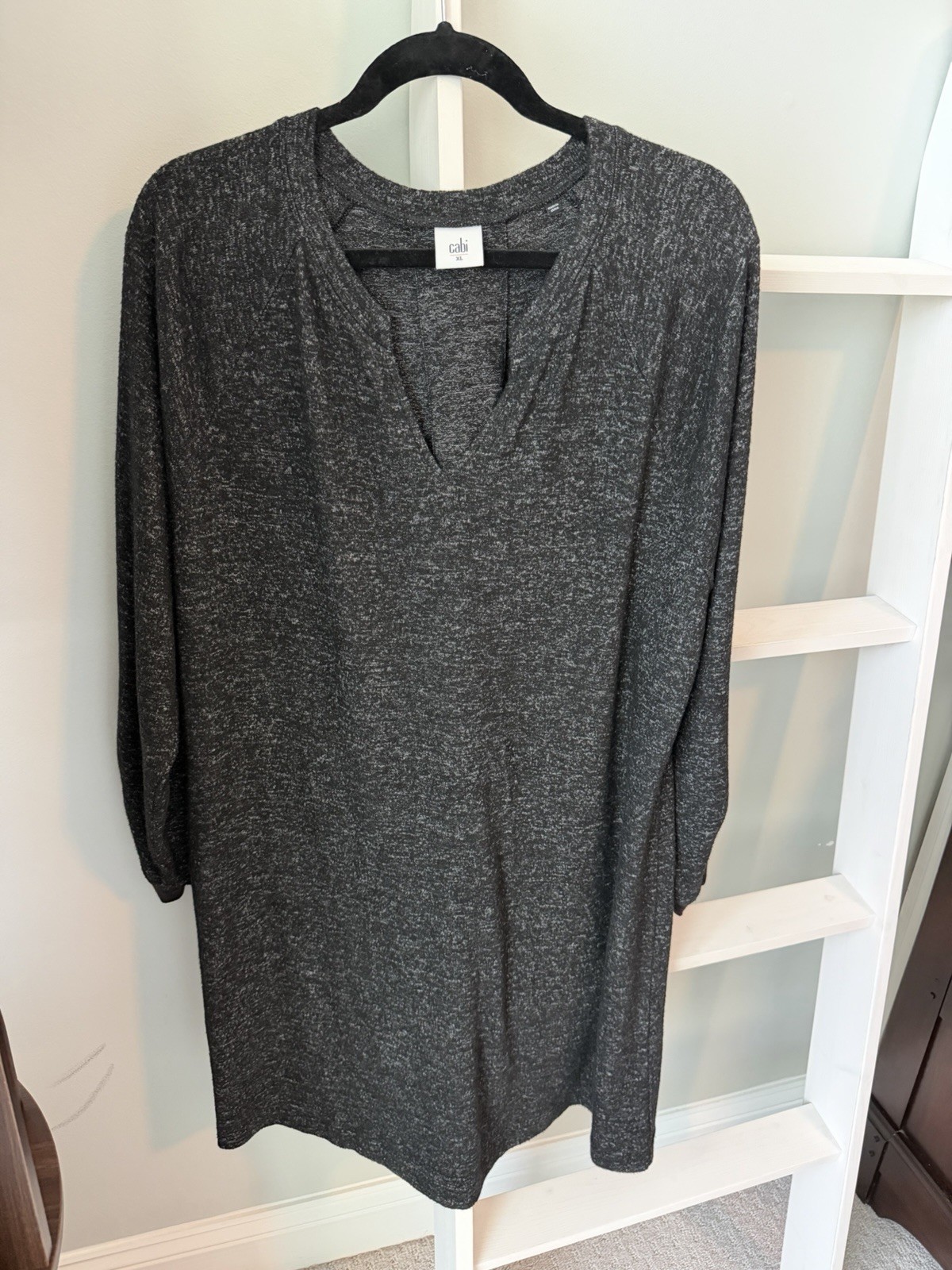 CAbi Women’s Gray Heathered V-Neck Long Sleeve Knit Stretch Tunic XL 3829