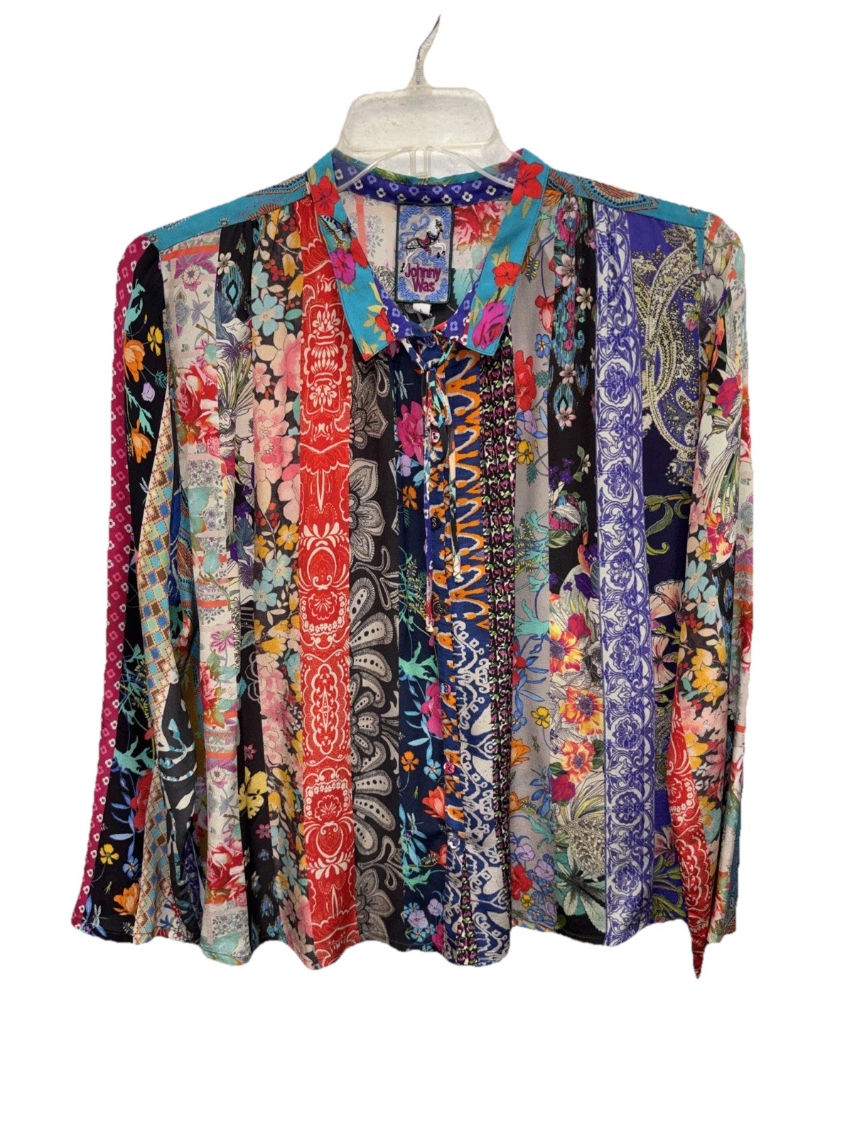 Johnny Was multicolor patterned treble Sofia button up L Silk Button Long Sleeve
