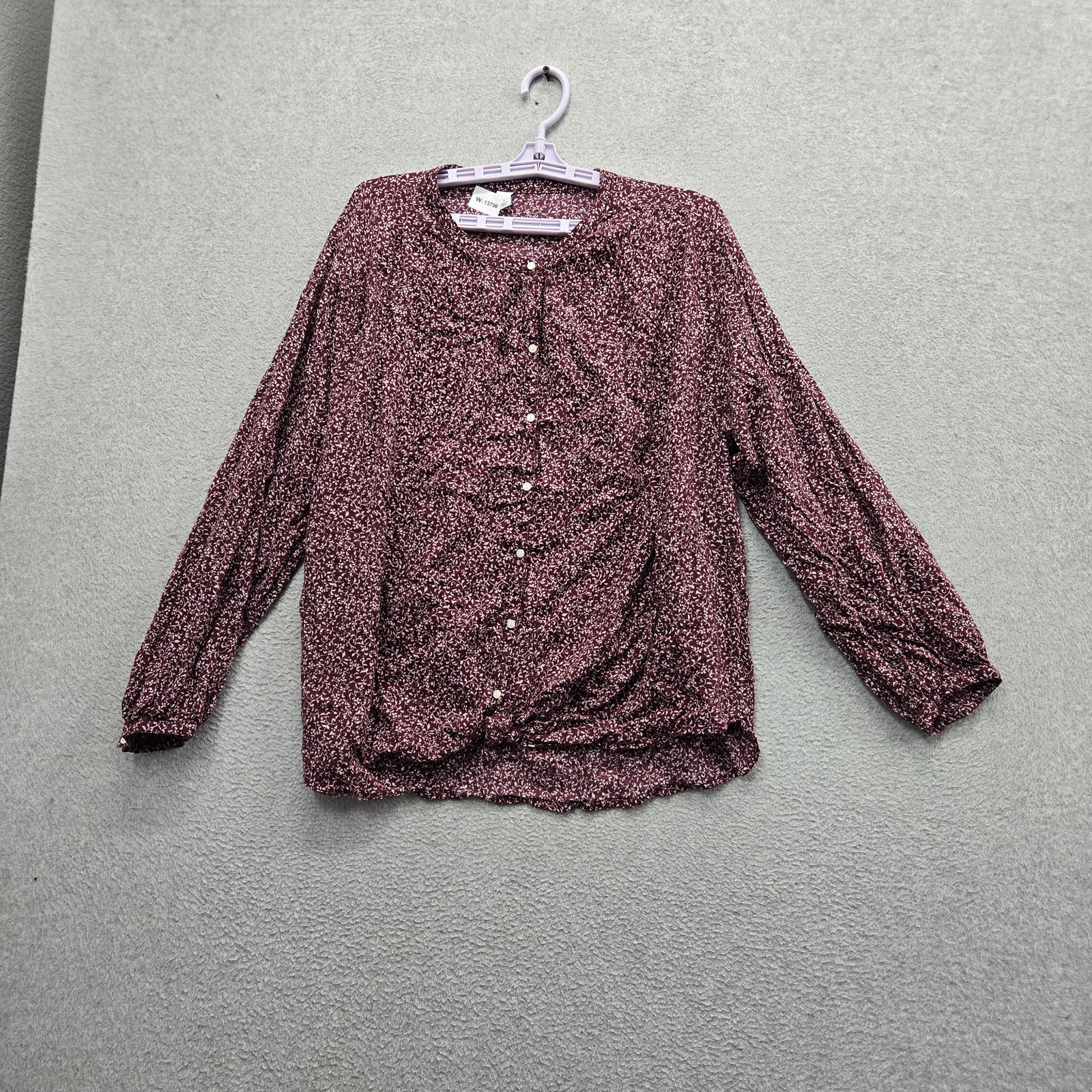 Old Navy Women Blouse XL Burgundy Floral Button front Long Sleeve