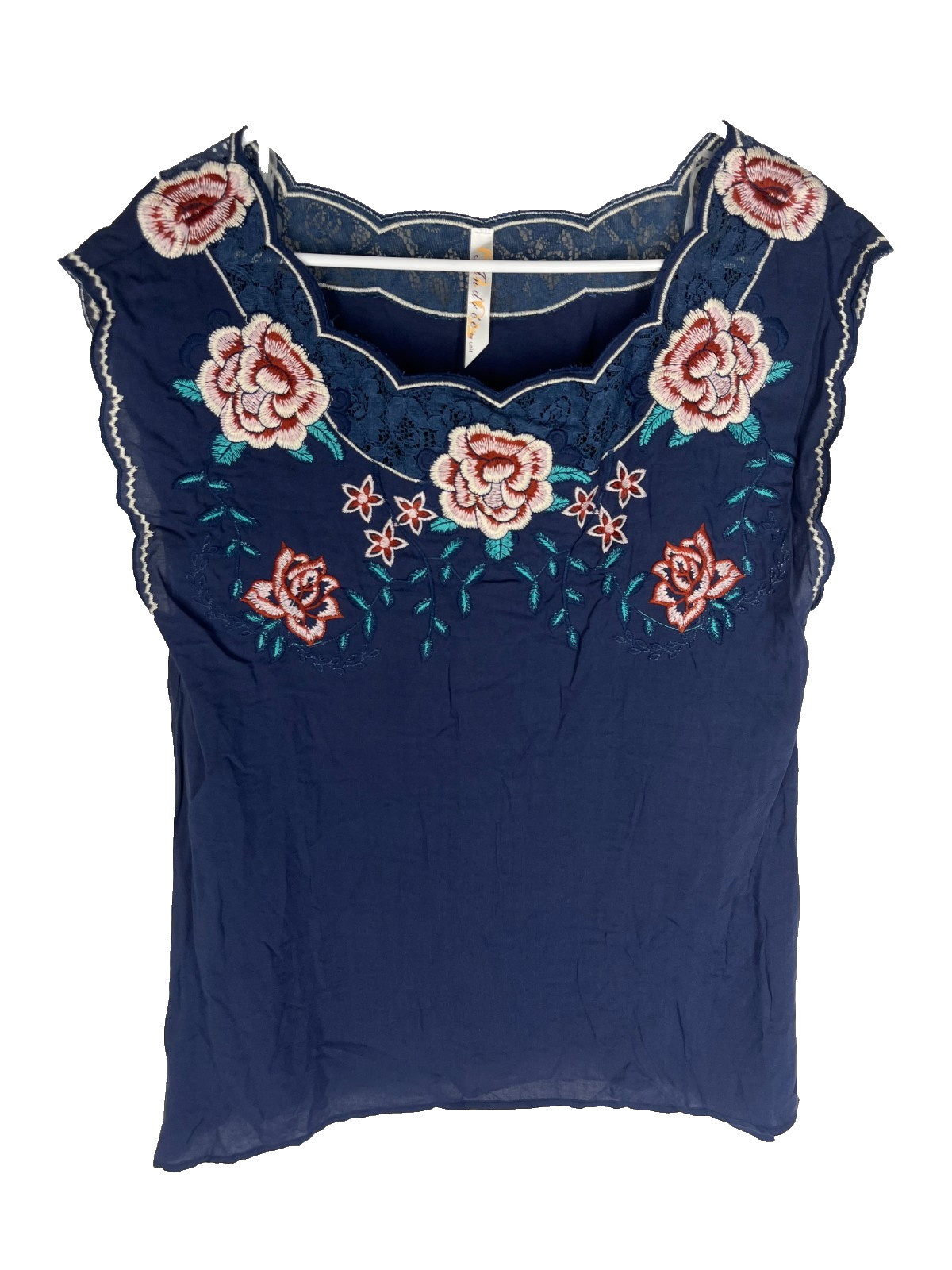 ANDREE By UNIT Top Size Large Blue Floral Pullover Boho Ditzy Beach Spring NEW