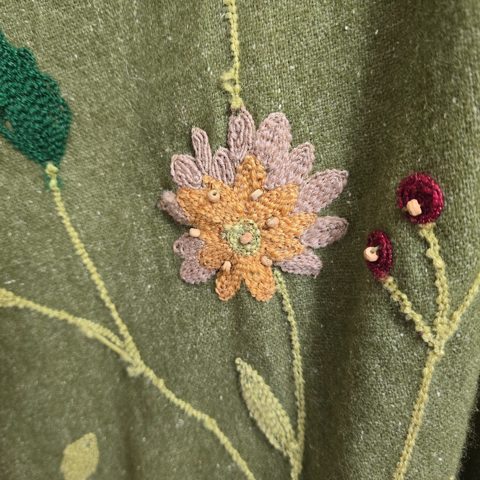 Vtg Wool Poncho Floral Top Wrap w/Shawl Forest Fairy Artsy Festival Cottagecore