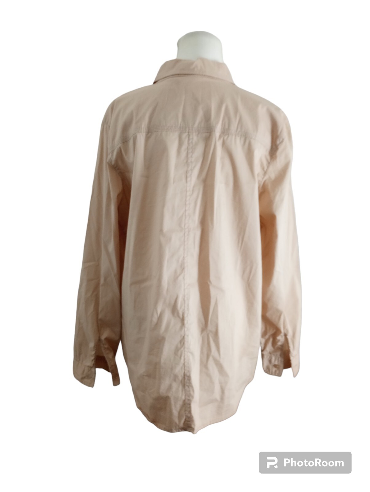 Chicos 2 Button Up Blouse Collared Shirt Long Tunic Pockets Front L Blush Tan