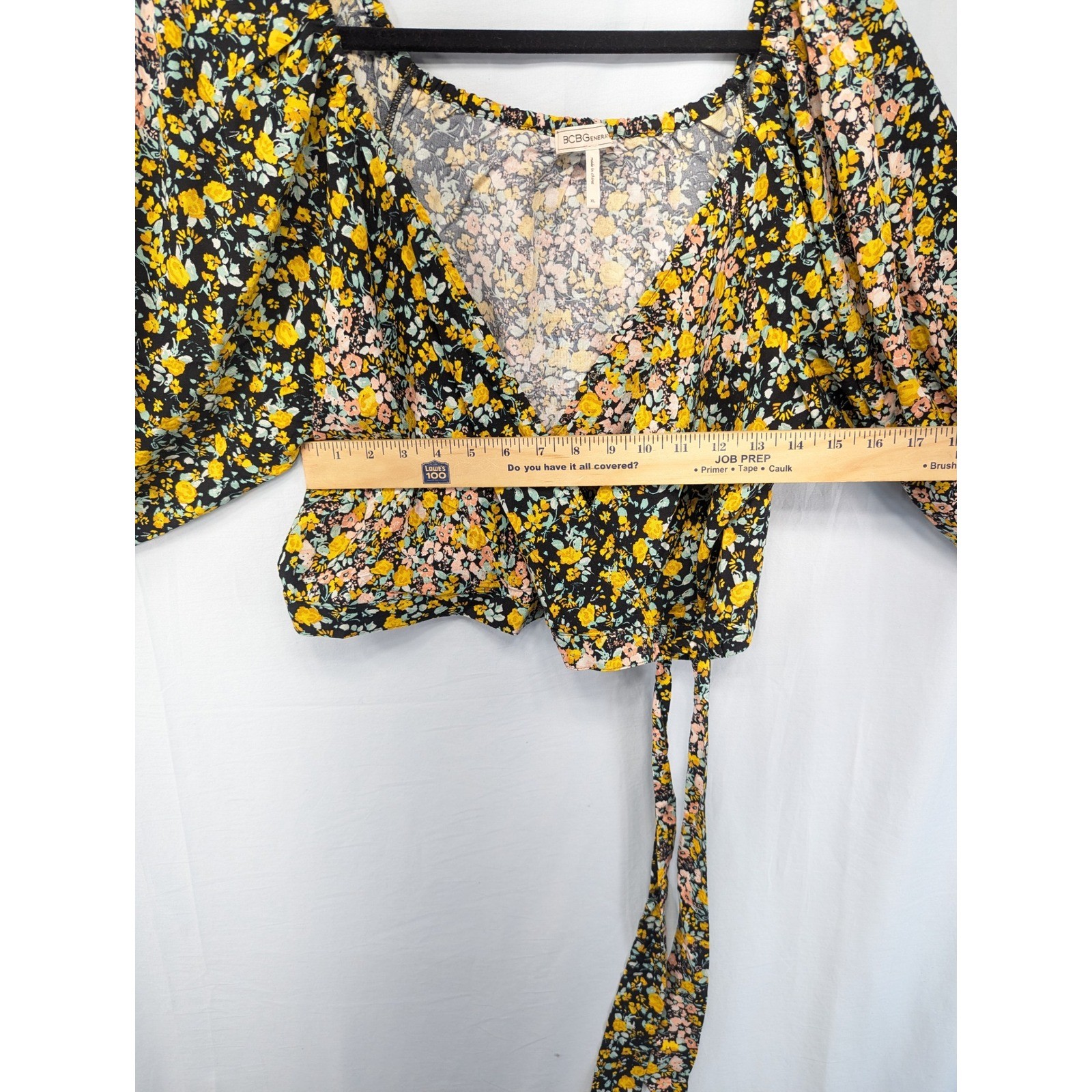 BCBGeneration Floral Print Square Neck Tie Front Crop Blouse Top XL