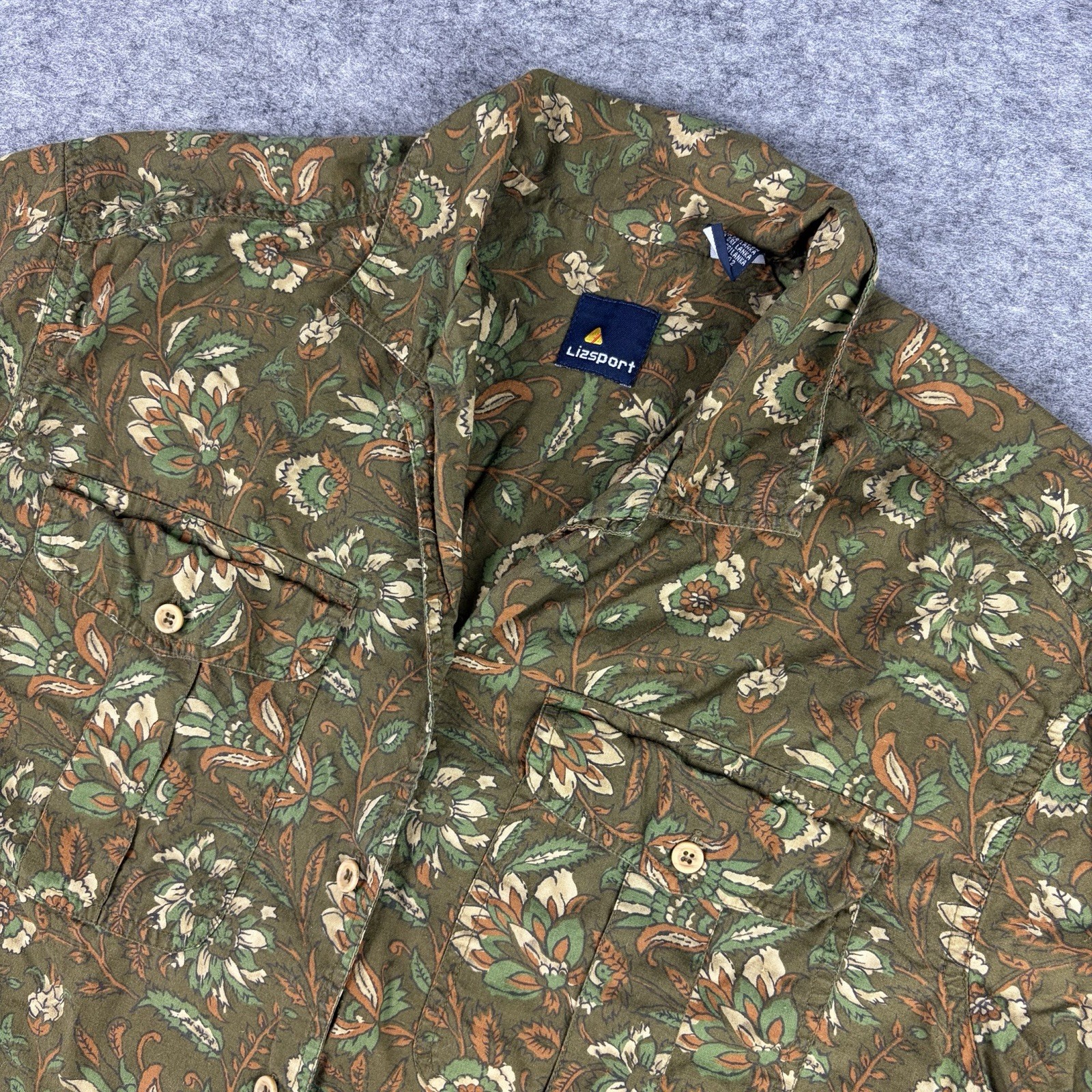Vintage Liz Sport Loop Collar Shirt Floral Women’s Medium Hiking Granola 90s