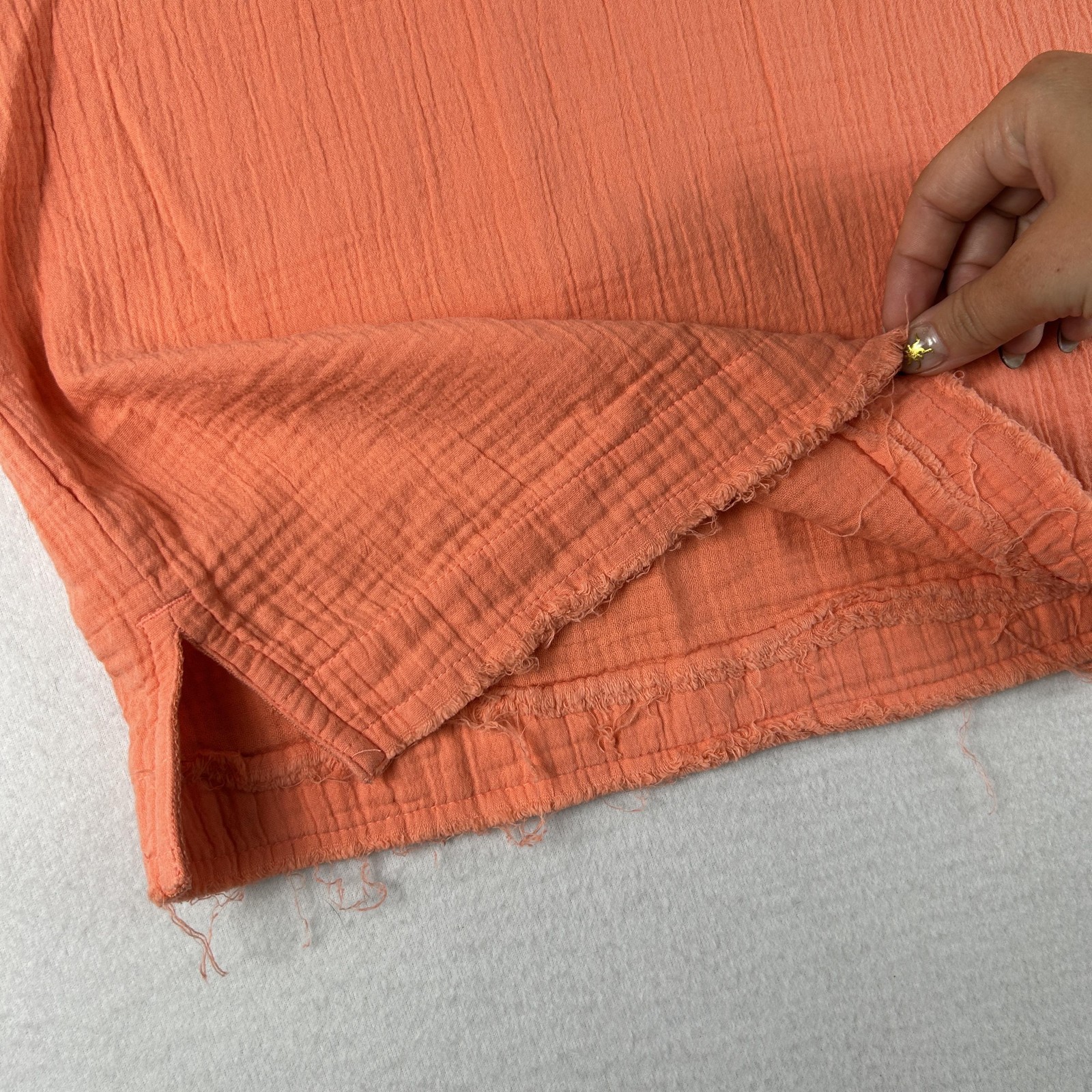Natural Reflections Blouse Womens Medium Orange Cotton Gauze Fringe Pocket Top