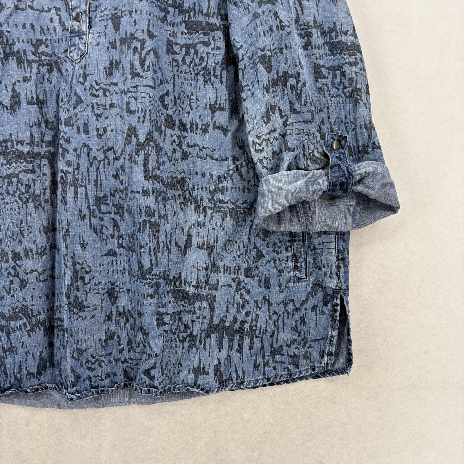 John Mark Blouse Womens Large Blue Lyocell Geometric Print Collared Tunic Top