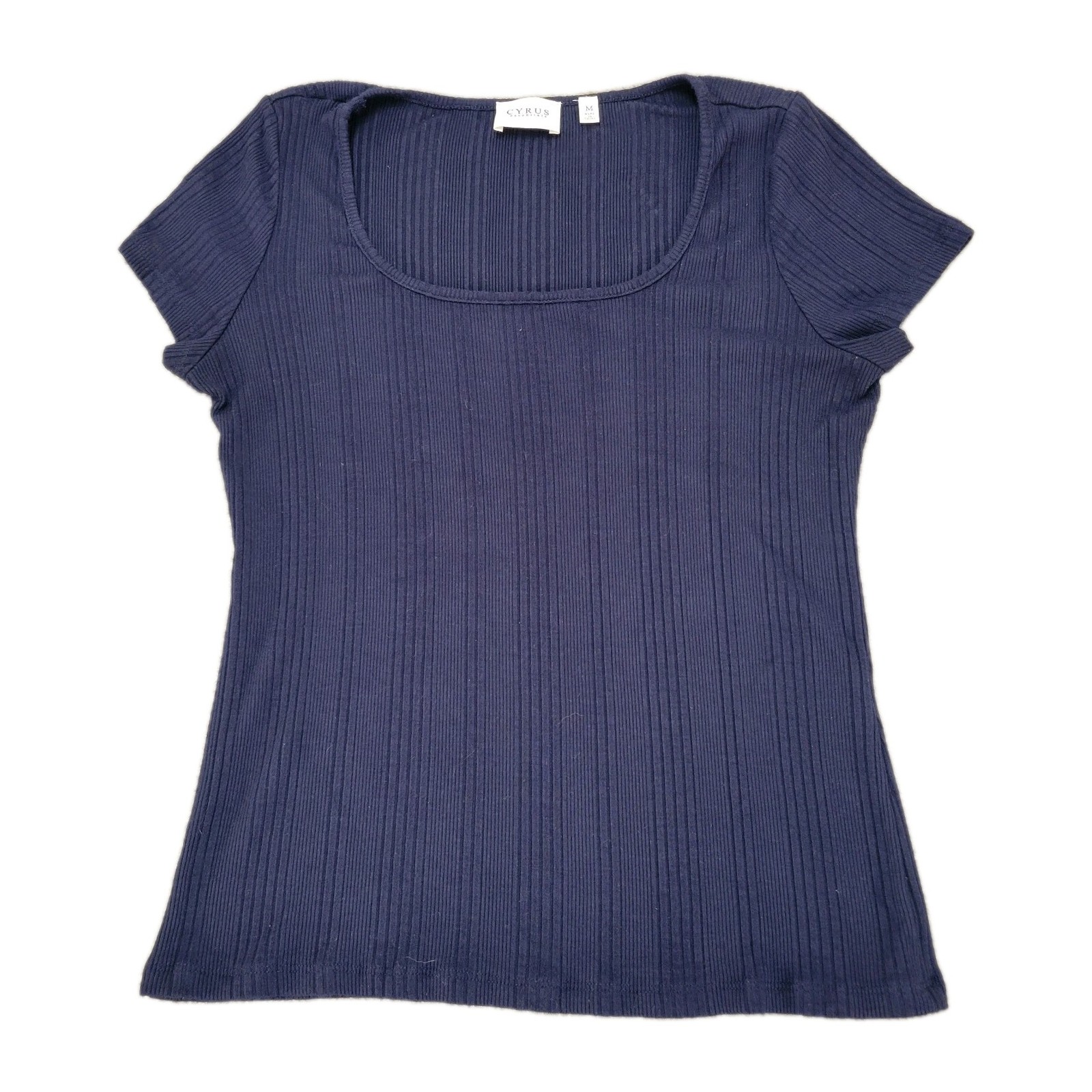 Cyrus Essentials Womens Medium Short Sleeve Blouse Blue 95% Rayon 5% Spandex