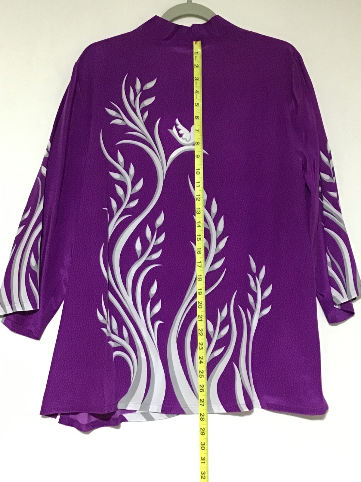 Vtg Bob Mackie Wearable Art Blouse 100% Silk Purple XL Butterflies Bird Artsy