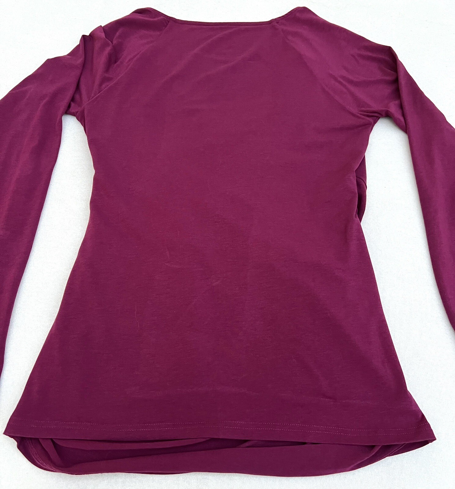 Garnet Hill Maroon Blouson Mock Wrap Jersey Knit Top Blouse Women’s Sz Small