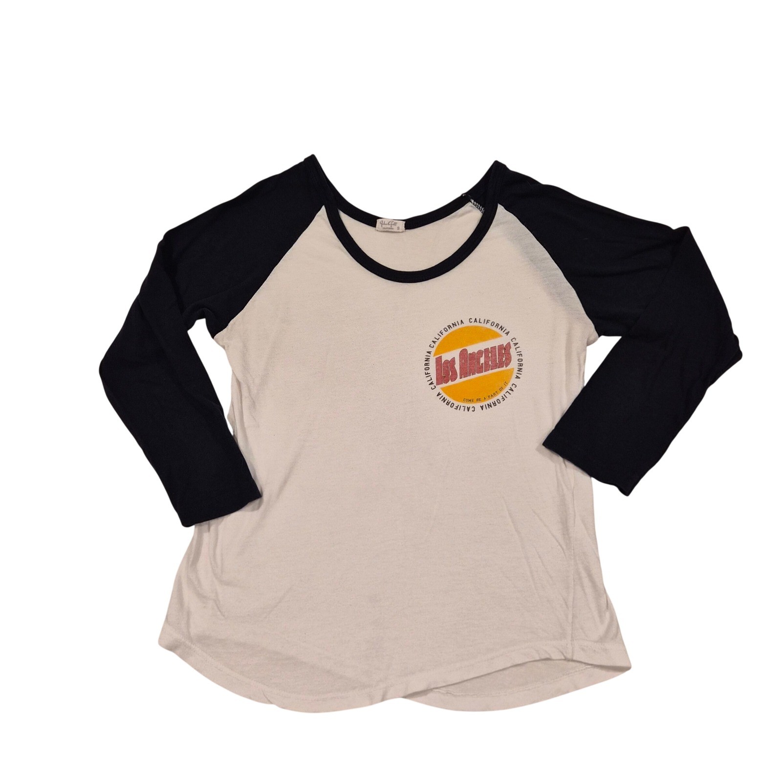 John Galt Brandy Melville Los Angeles Raglan Baseball Tee White Black Small