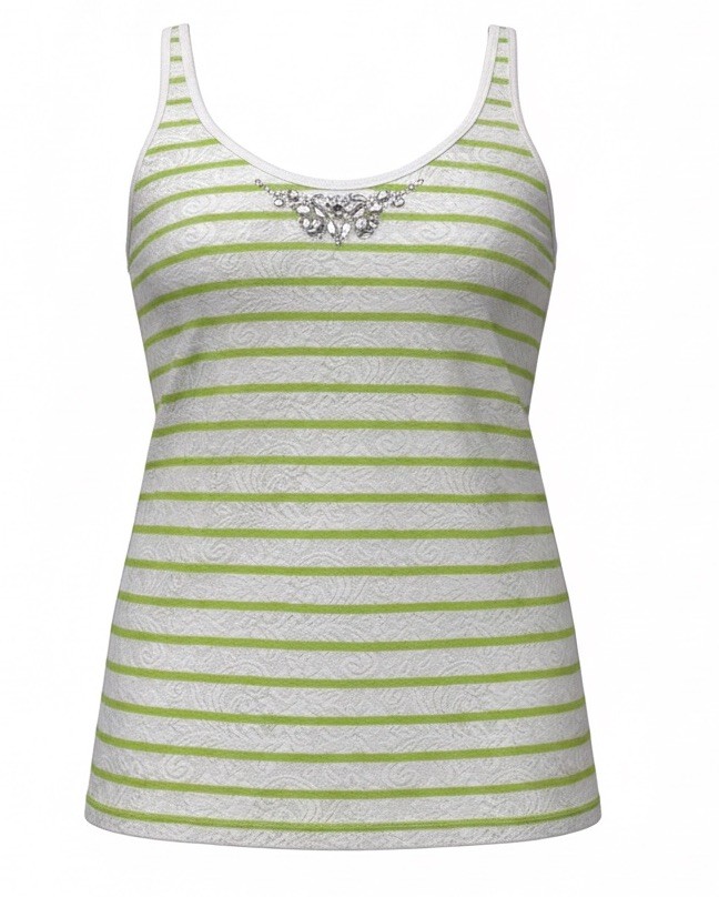 Lane Bryant Tank Top Green White Strip Lace Embellished Size 22/24