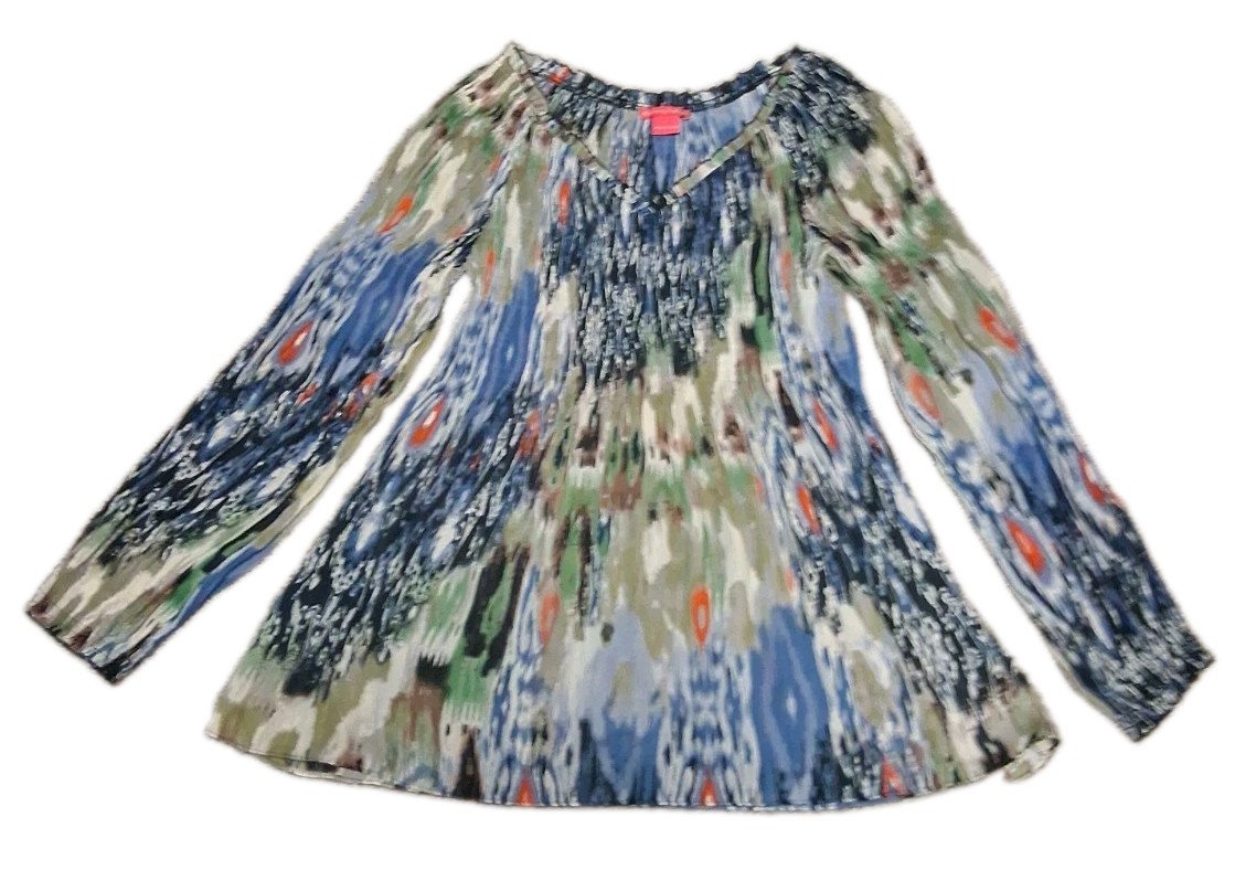 Sunny Leigh V-neck Smocked Long-sleeve Sheer Top Small