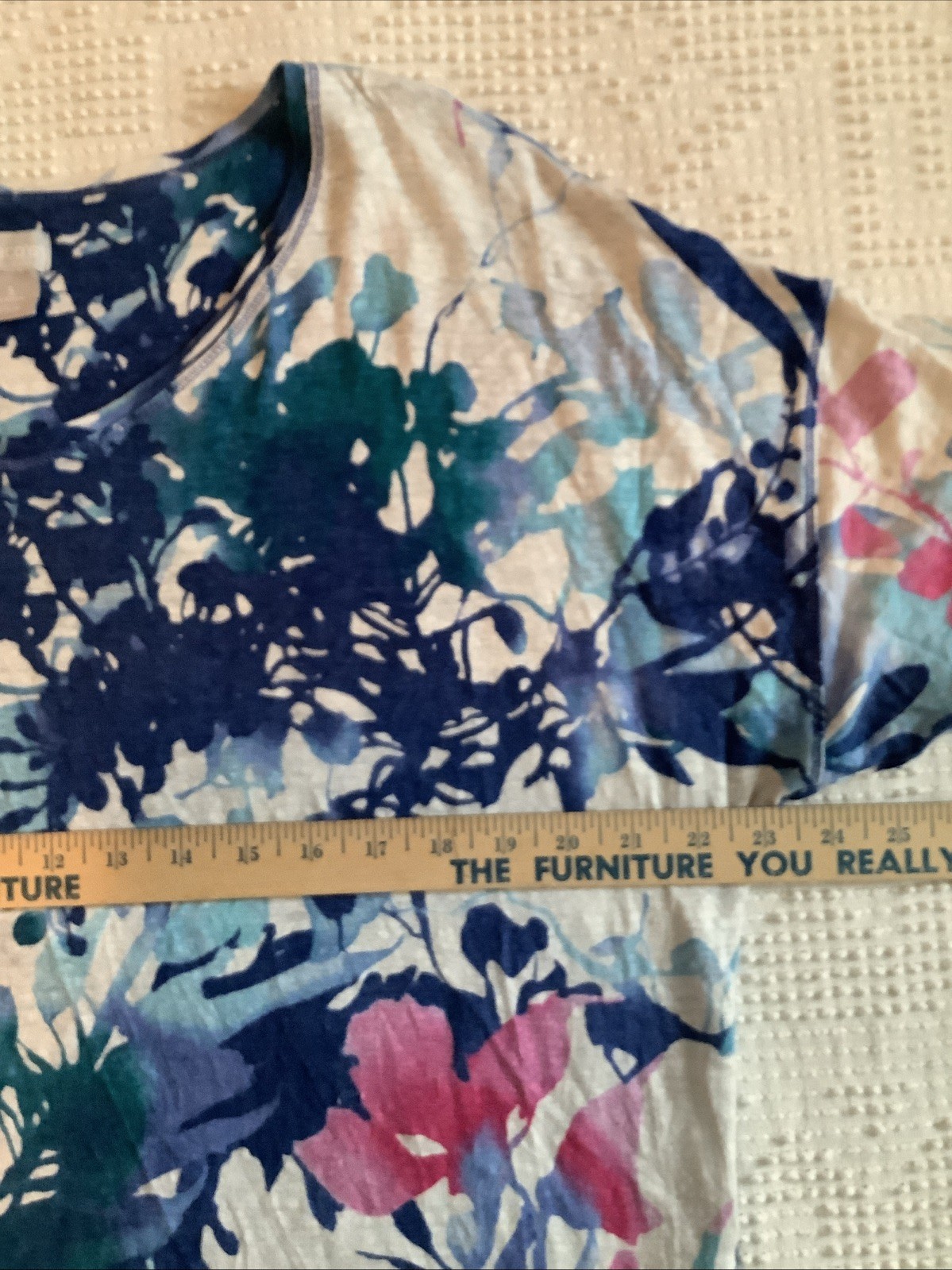 Chico’s 3 ~ 3XL T-Blue White Floral Short sleeve V-Neck Neck Linen Tee Shirt
