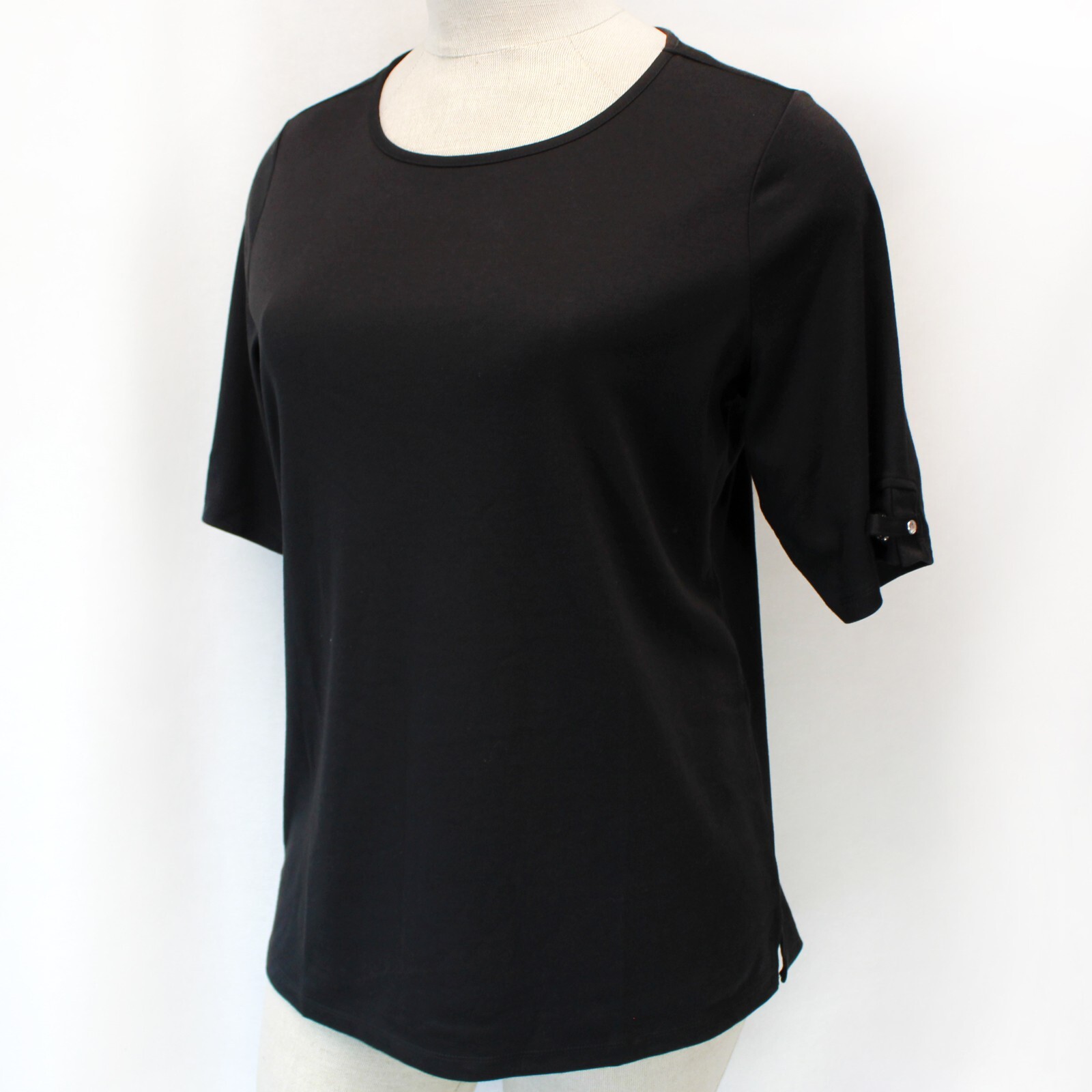 Quacker Factory Plus Black CrewNeck Swarovski Detail sleeves Top Tee Slits 1X
