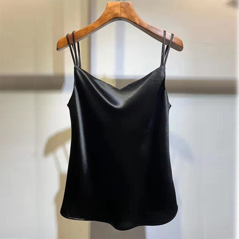 Ladies Silky Tank Top Strappy Satin Vest Casual Shirt Sleeveless Solid Vest Tops