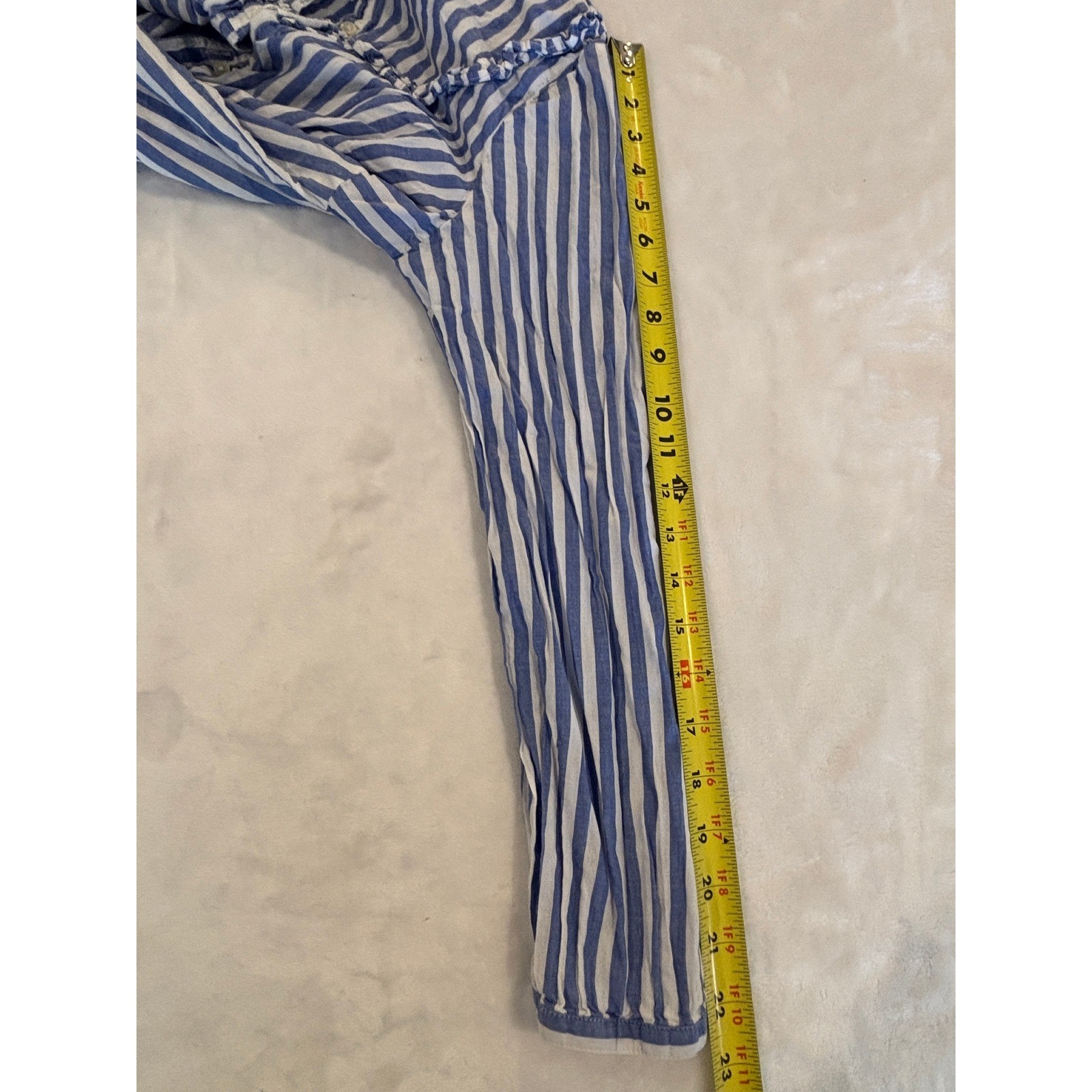 Old Navy Womens Blue White Striped Ruffle Yoke Button Front Blouse Medium