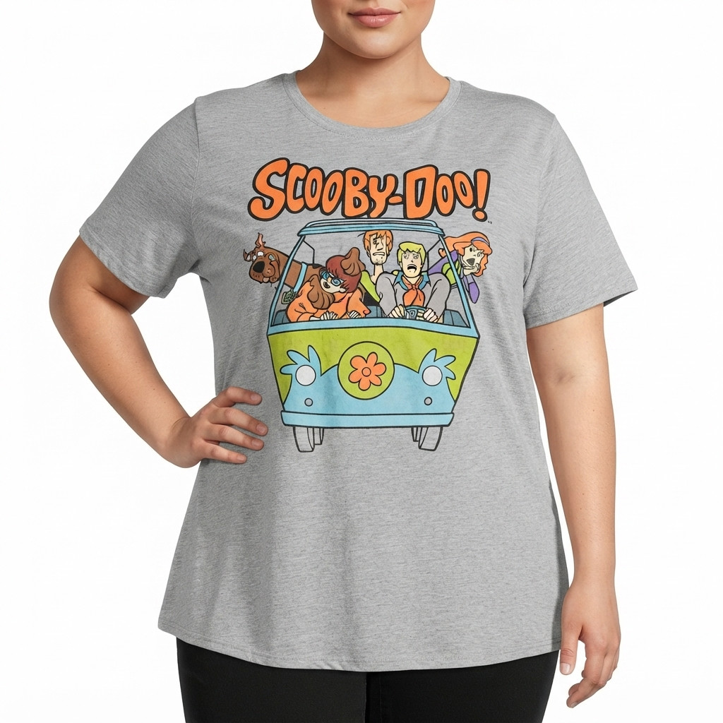 Scooby Doo Basic Women’s T Shirt Plus 2XL Grey Graphic Print Short Sleeve Casual