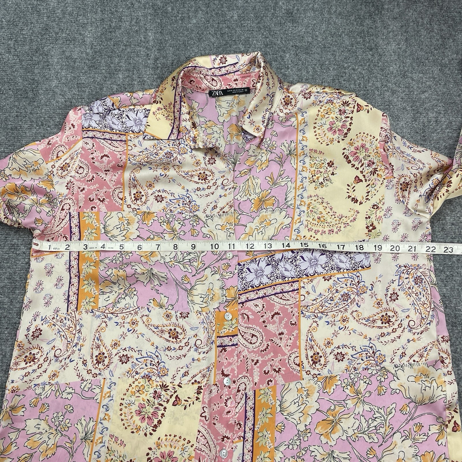 Zara Satin Paisley Patchwork Top Womens Medium Collared Oversized Button Front