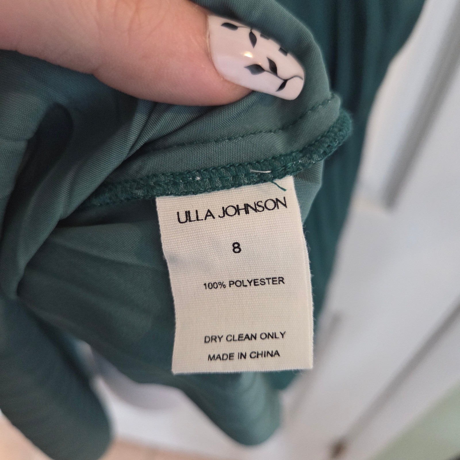 Ulla Johnson Dark Green Pleated Long Sleeve Blouse Smocked Cuffs Sz 8 $390 MSRP