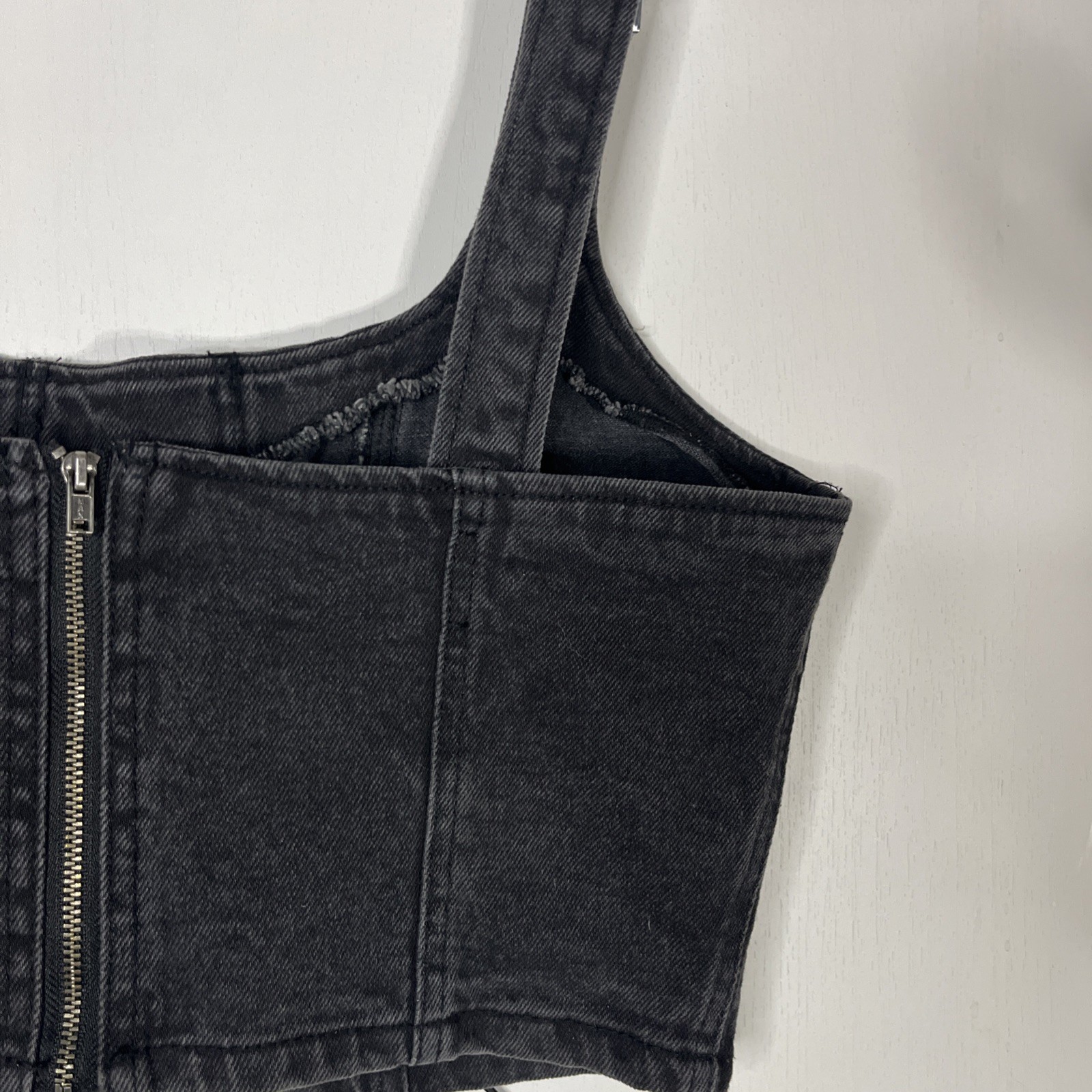 Wild Fable Tank Top Medium Black Denim Lace Up Corset Crop Back Zip Juniors Teen