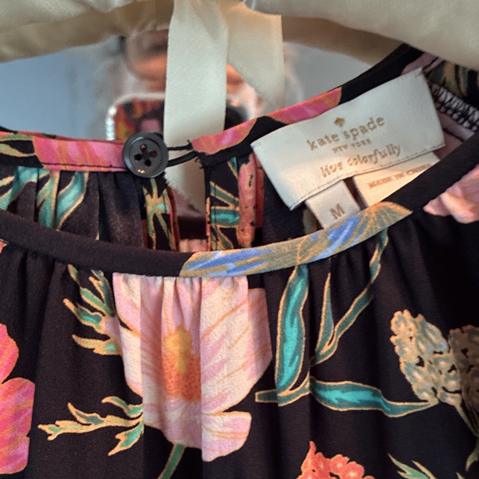 Kate Spade New York Women’s M Black Multicolor Floral Cold Shoulder Blouse.