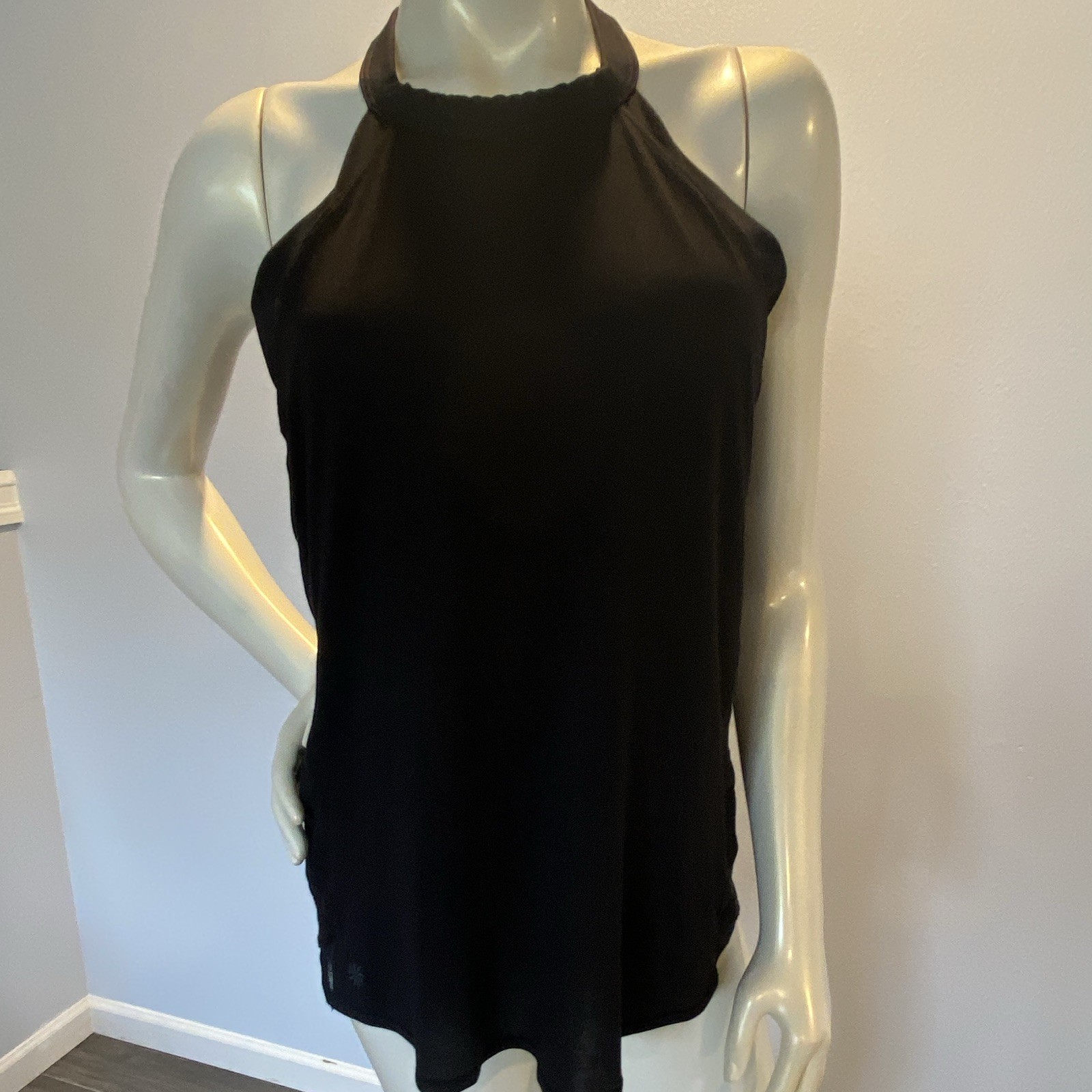 Athleta M Black Solid Halter Sleeveless Mesh Cut-Out Stretch Tank Top