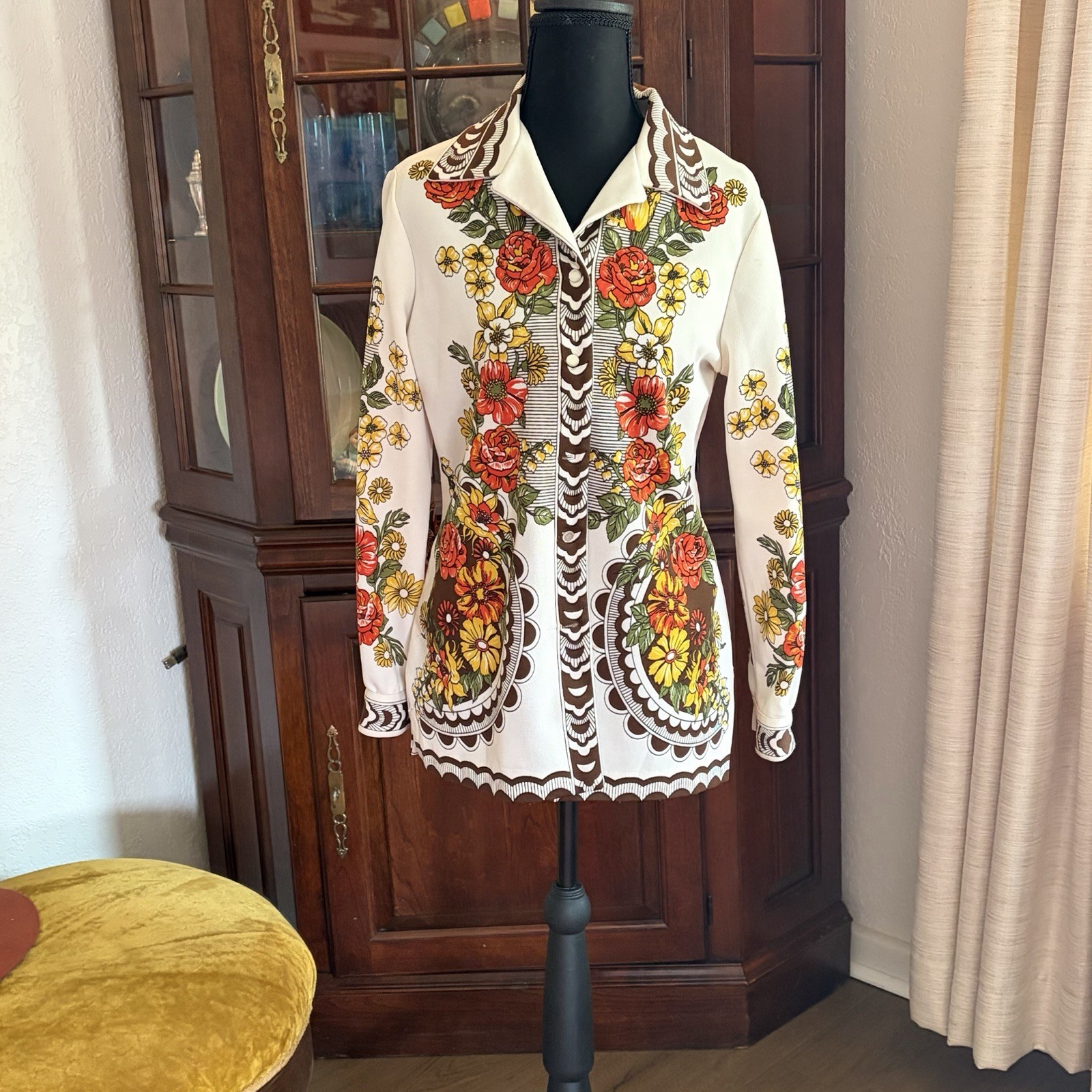 Vintage 70s Floral Mod Tunic Hamilton Of Dallas Hippie Retro Festival (M)