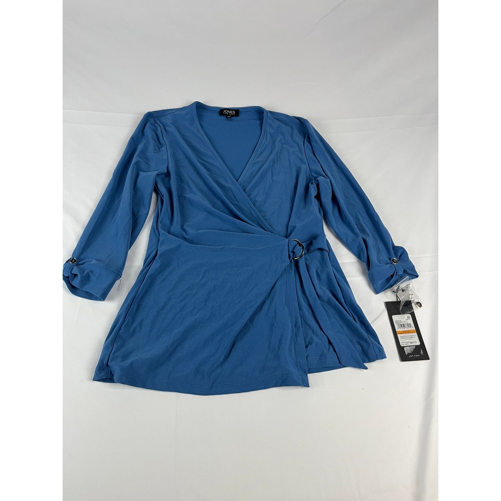 Jones New York Blue Lagoon Wrap Front Draped Accent Ring Top PS
