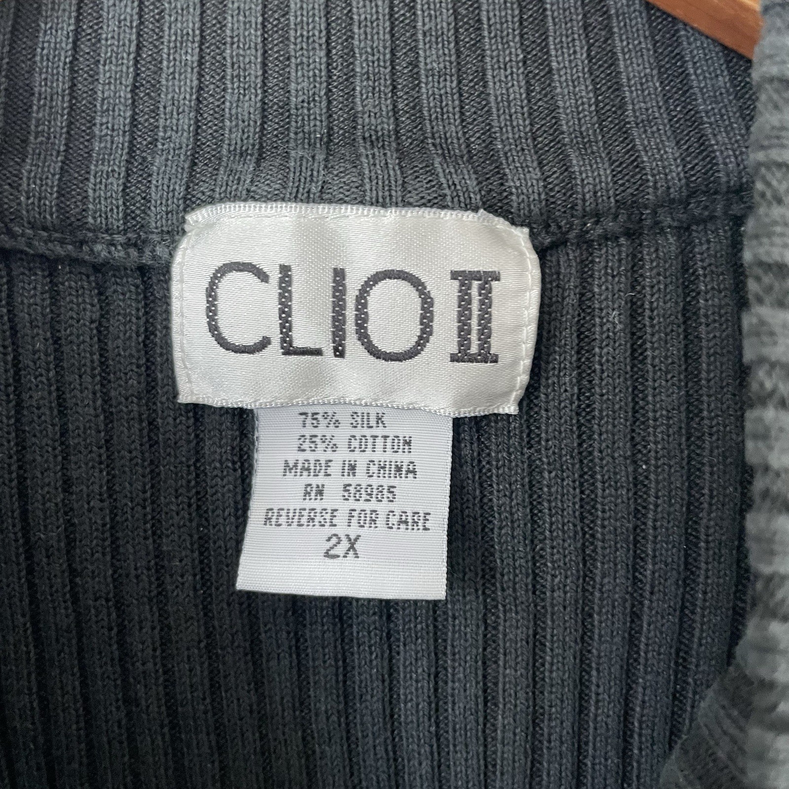 Clio II Vintage Silk Blend Knit Ribbed Tank Top Shirt Black Women’s Size 2X