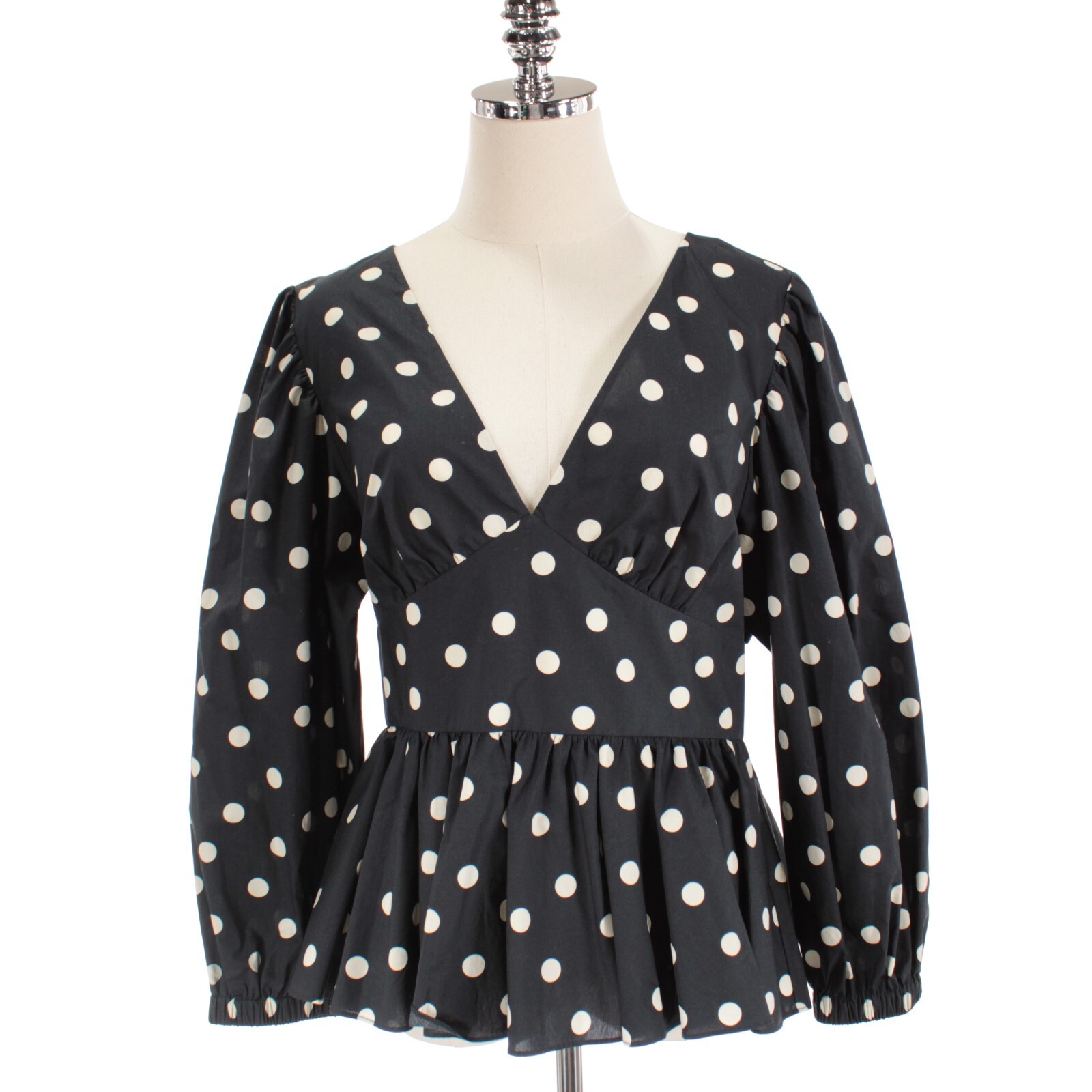 Derek Lam 10 Crosby NWT V-Neck Blouse Size 12 in Black with Ivory Polka Dots