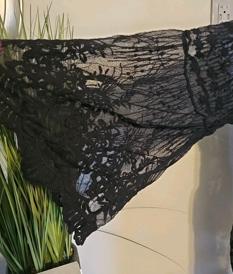 Lane Bryant 22/24W Black Lace Button Up Embroidered Mesh Blouse Goth Punk Emo