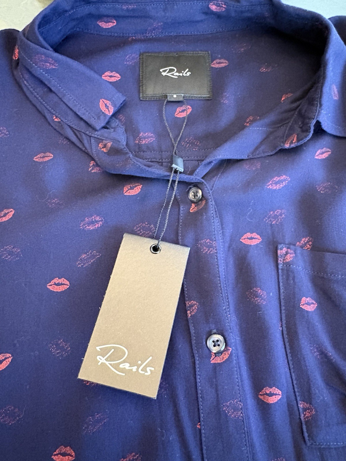 Rails Navy Blue Rosci Button Down Shirt in Kiss Me Metallic, Size S