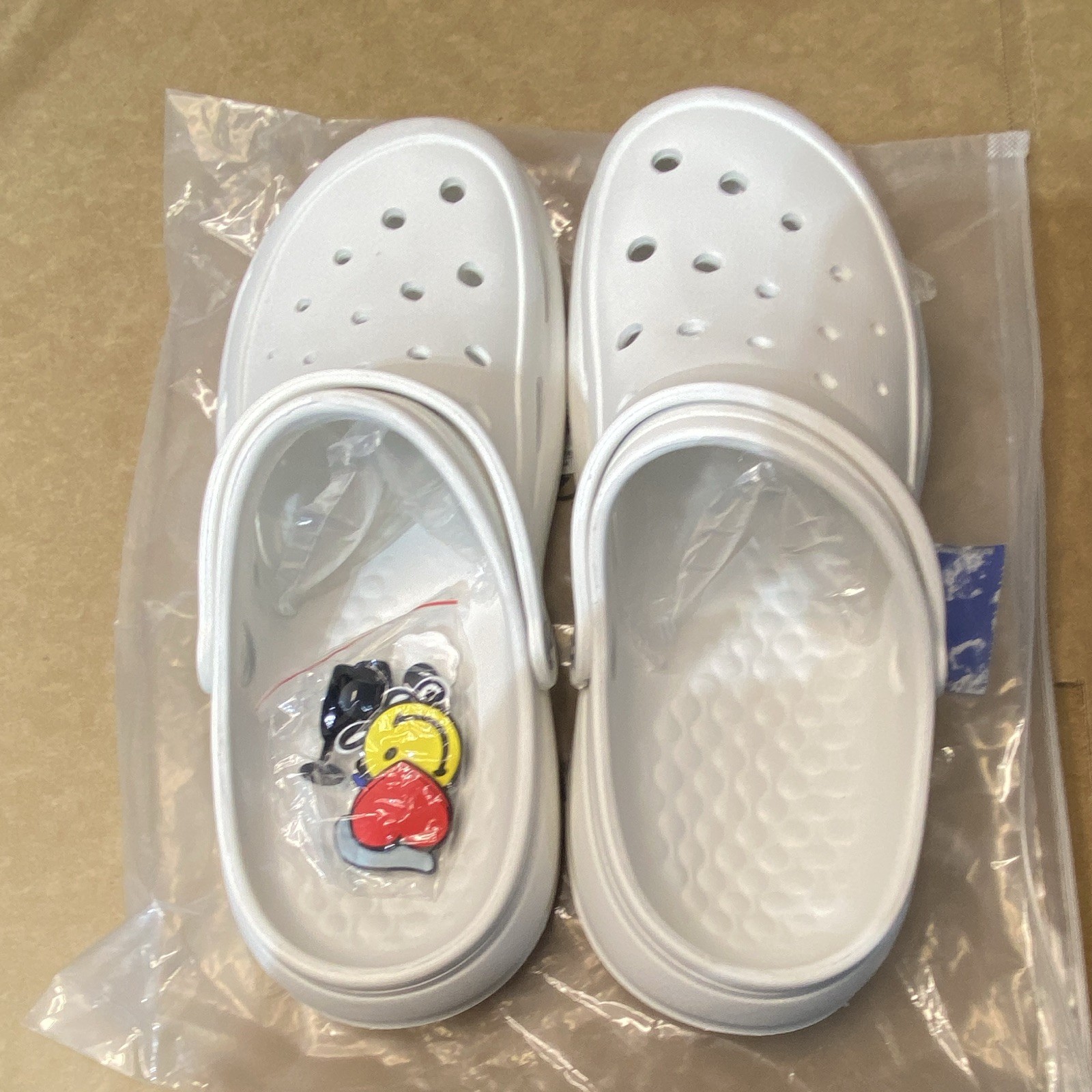 White womans Clog Sandals Slip-On Heel Strap with Charms US 10