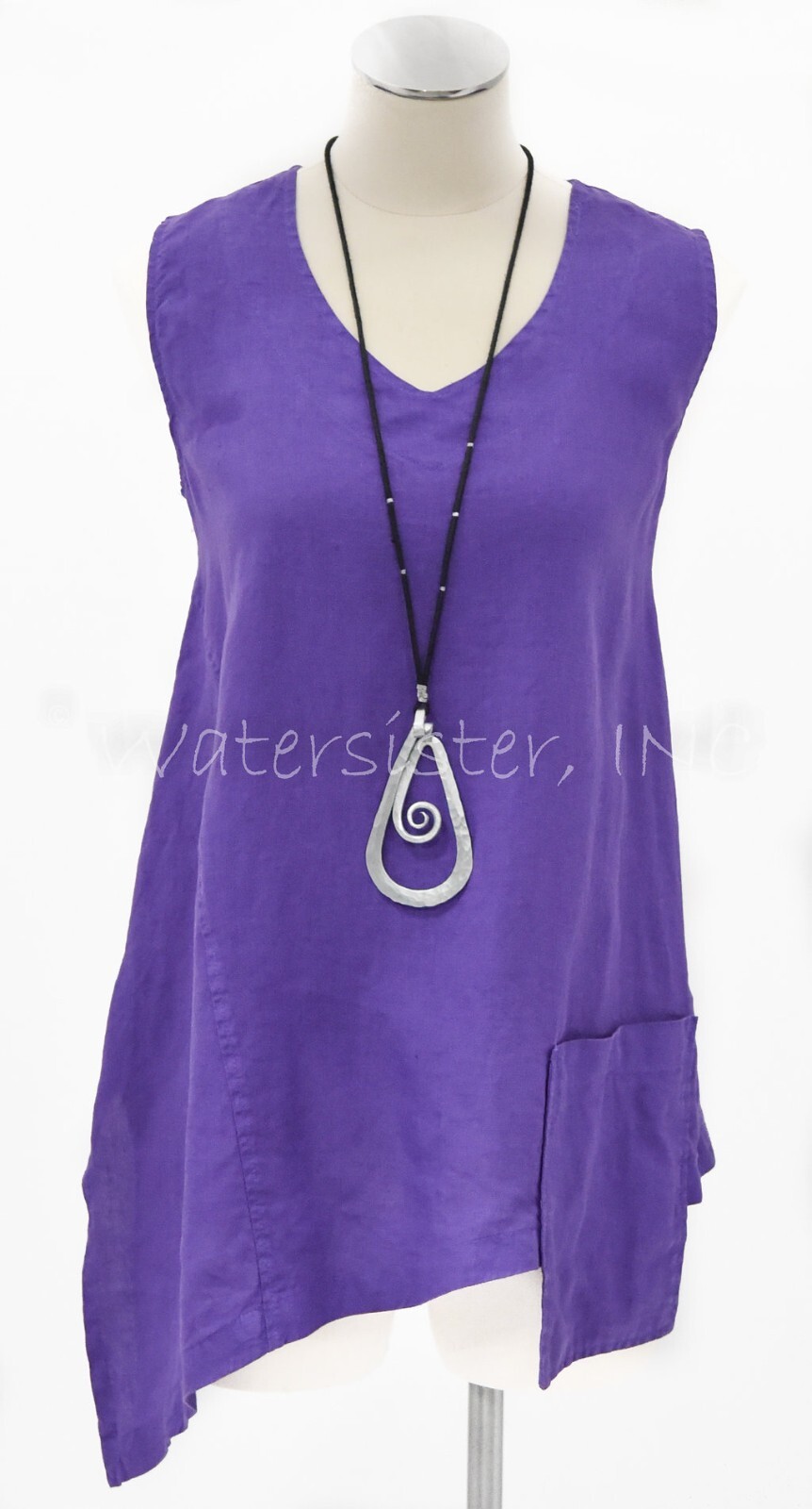 MOSAIC USA 2390 Linen DROP POCKET TANK TOP Angle Hem Tunic S M L XL 8 COLORS