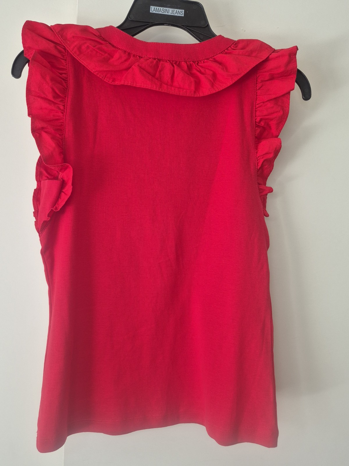 Tommy Hilfiger Blusa Roja Sin Mangas Cuello V Con Volantes En Manga Y Cuello XS