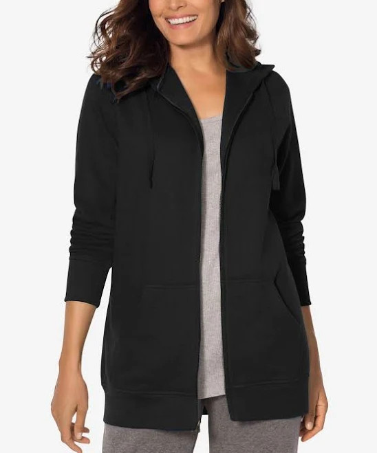 Auden Women’s Black Fleece Zip-up Hoodie 3X – Midweight Loungewear with Pocket