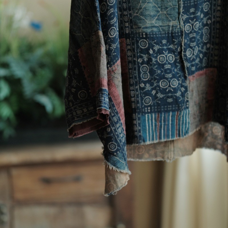 Vintage Patchwork Indigo Cotton Top Loose Wabi Sabi Blouse