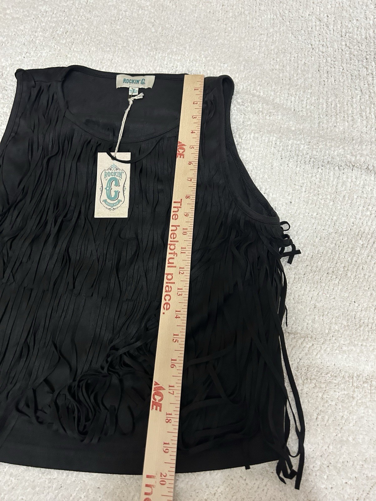 NEW Rockin C Fringe Top Size M Black Faux Suede Western Festival Concert Rodeo