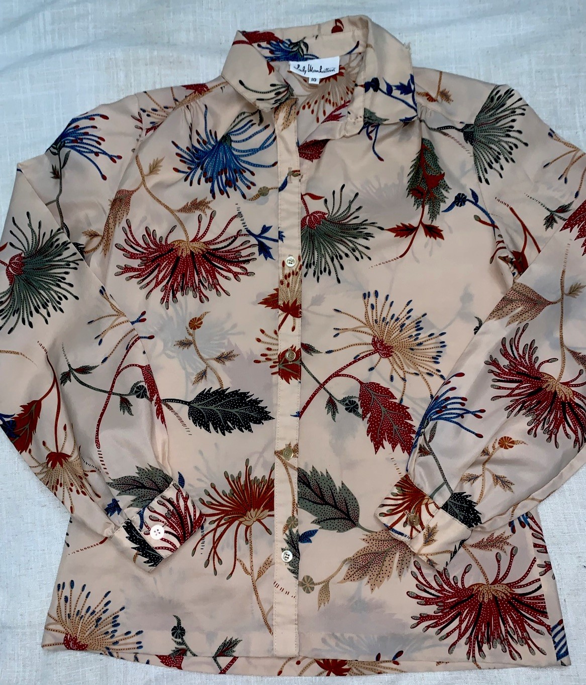 Vintage 1970s Lady Manhattan Botanical Disco Top Blouse Shirt Size 10