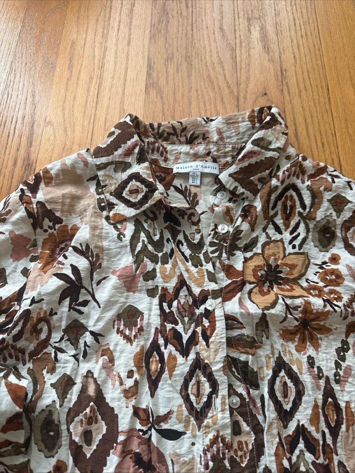 Maison d’Amélie Paris Floral Boho Pattern Long Sleeve Button-Down Blouse Size L