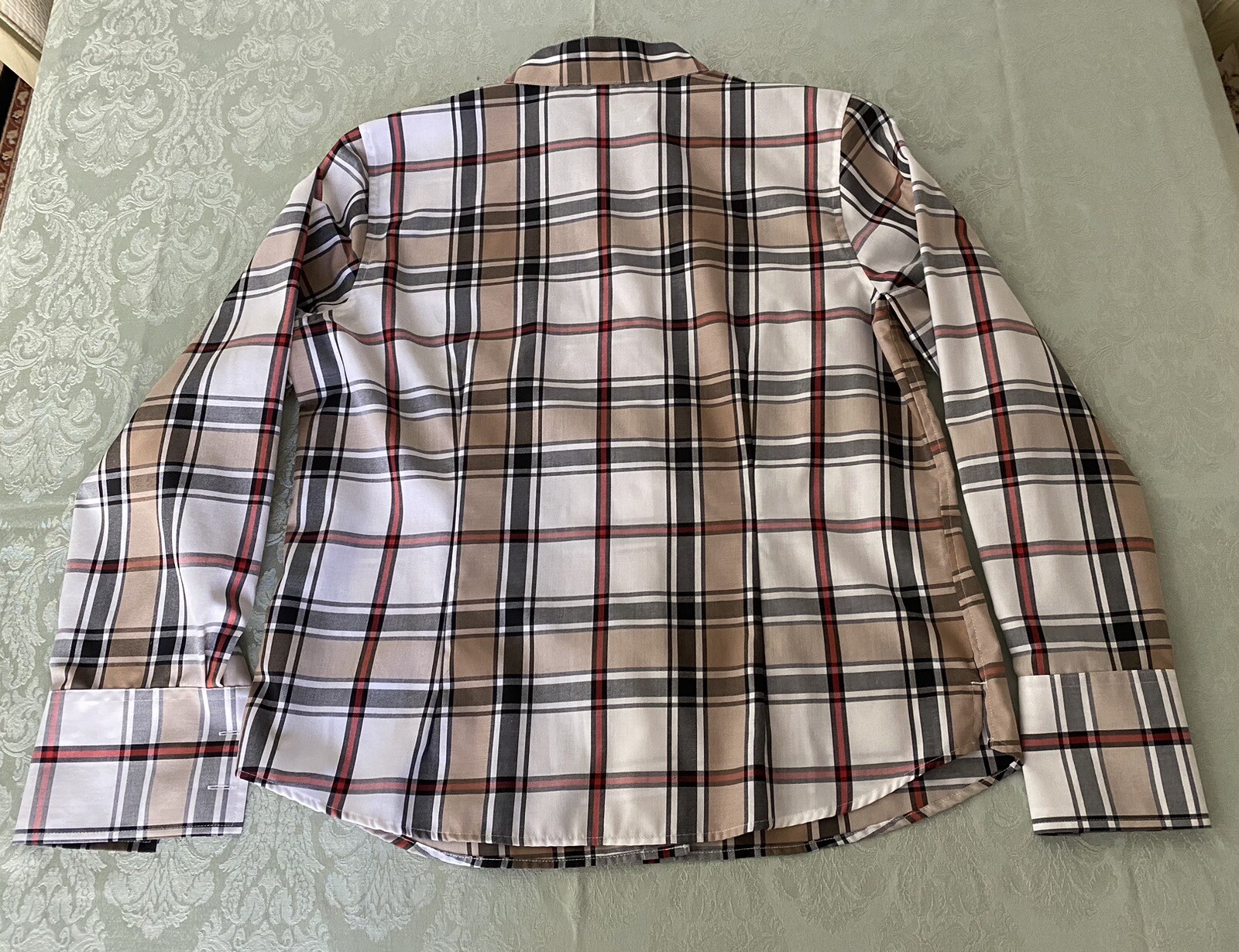 Orvis Women Size 14 Carefree Long Sleeve Plaid Shirt Button-up Stand collar A936