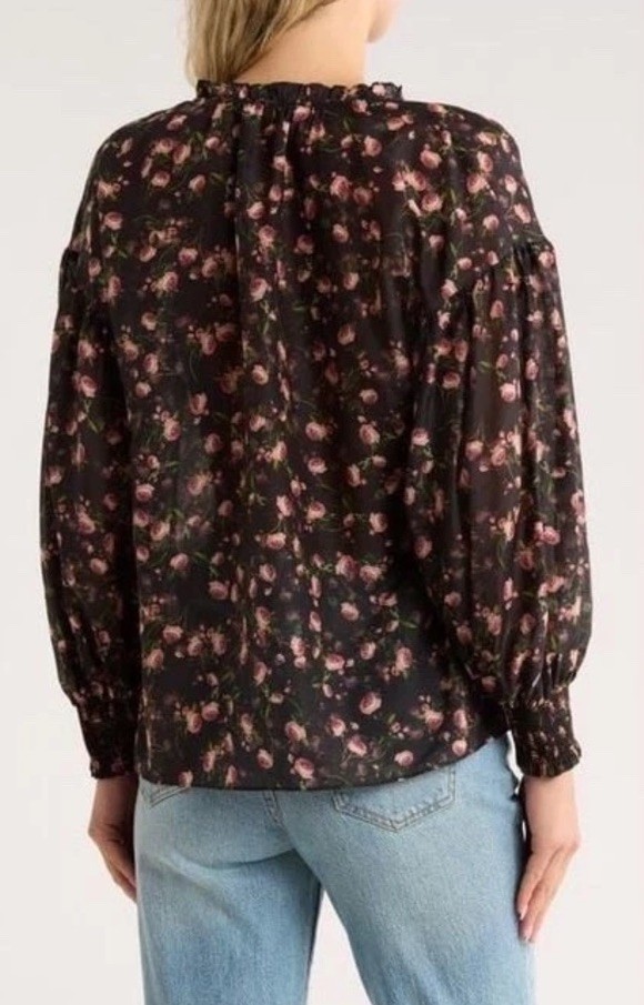 New Alice + Olivia Julius Floral Silk Blend Voile Blouse In Black Multi S $395