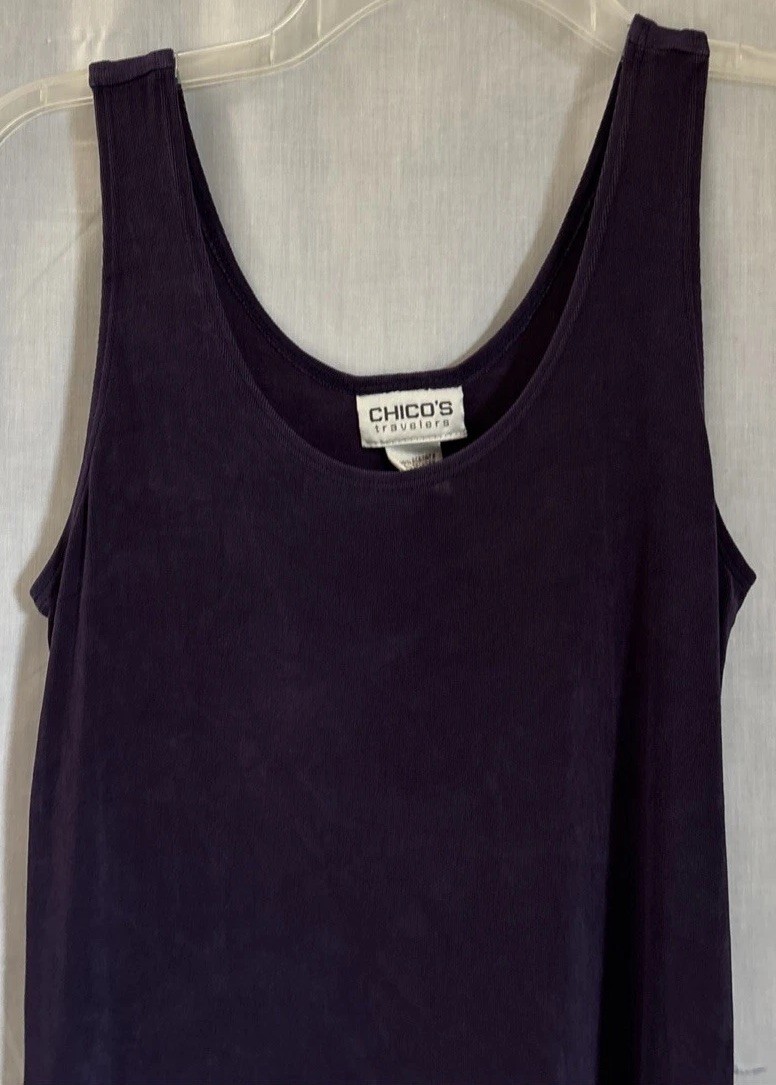 Vtg Chicos Size 0 Small Travelers Tank Top Womens Dark Plum Purple Slinky Knit