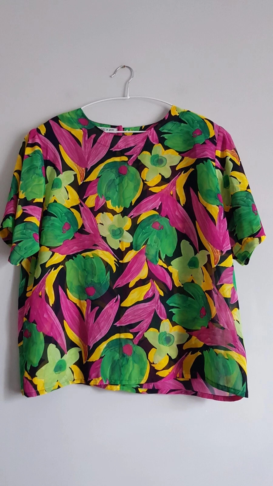 JACQUES VERT Short Sleeve Semi Sheer Floral Blouse Top Size UK 18 44″bust