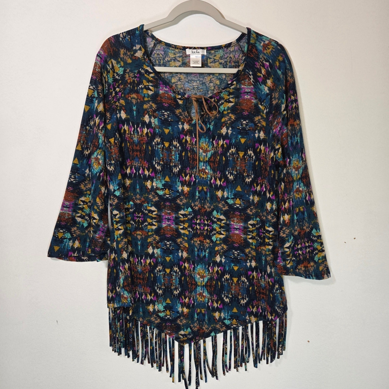 Isela Women’s Tunic Style With Hem Fringe. Multi Color. Size Large.
